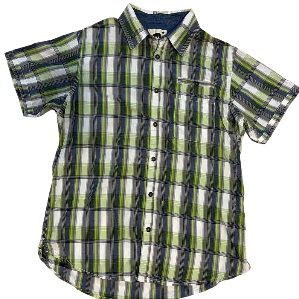 Dakota Grizzly Green White Grey Plaid Mens Button Down Shirt
